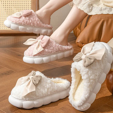 Elegant Plush Bow Comfort Slippers
