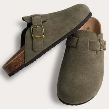 Comfort Suede Mules – Cork Footbed with Arch Support